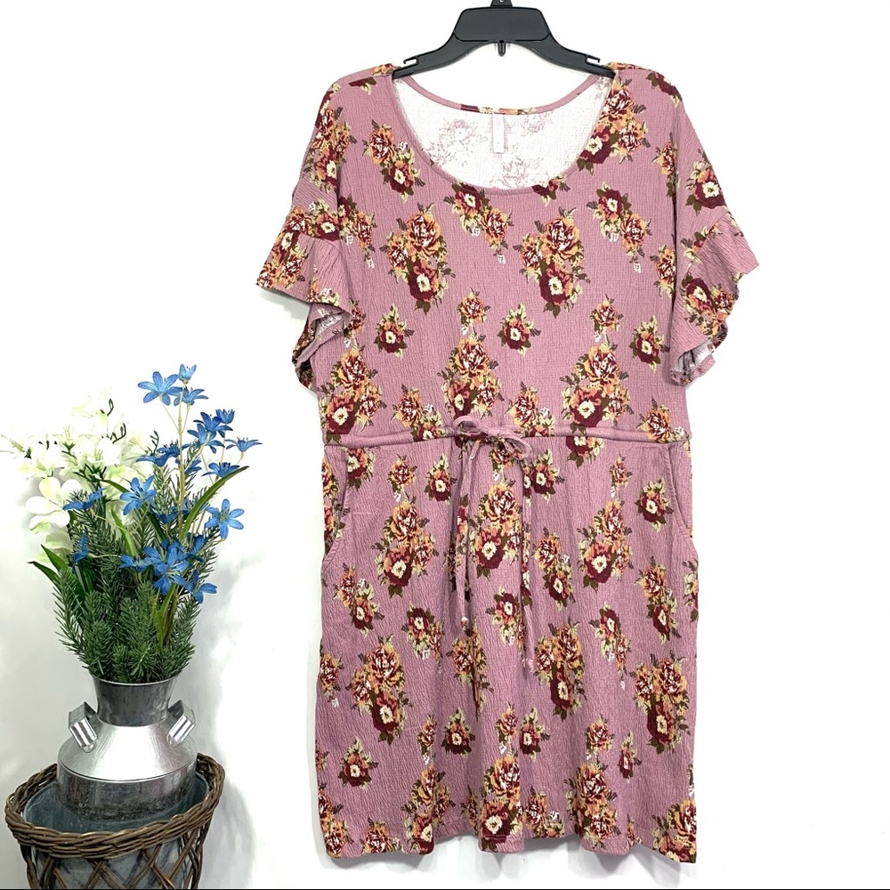 Xhilaration Women’s Mauve Floral Drawstring Dress